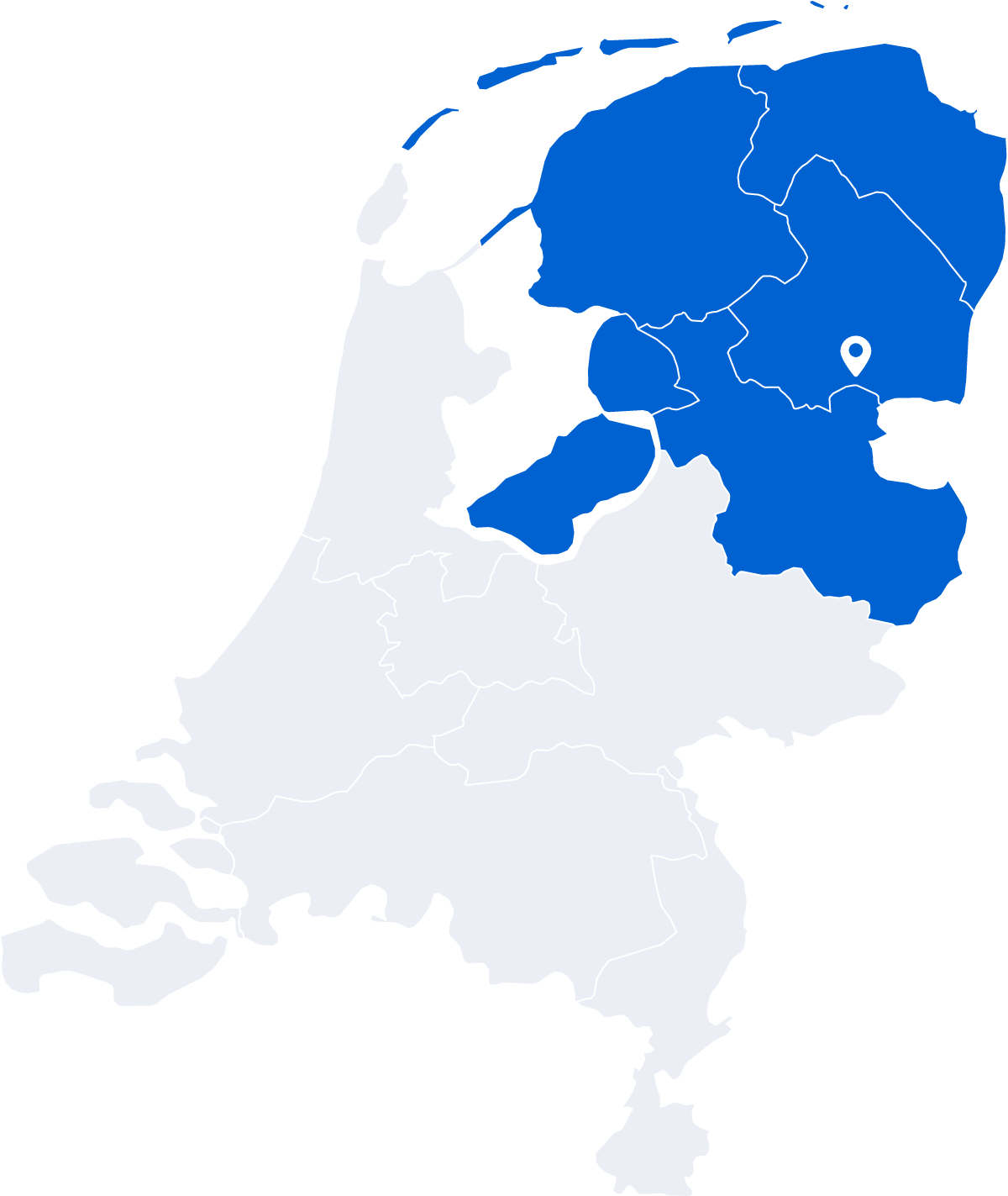 Kaart met de provincies waar sani to go verhuurt